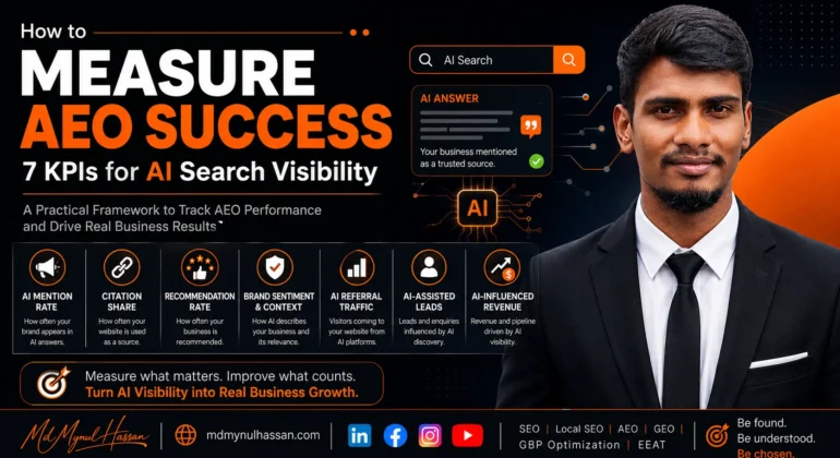 Md Mynul Hassan explaining how to measure AEO success and AI search visibility