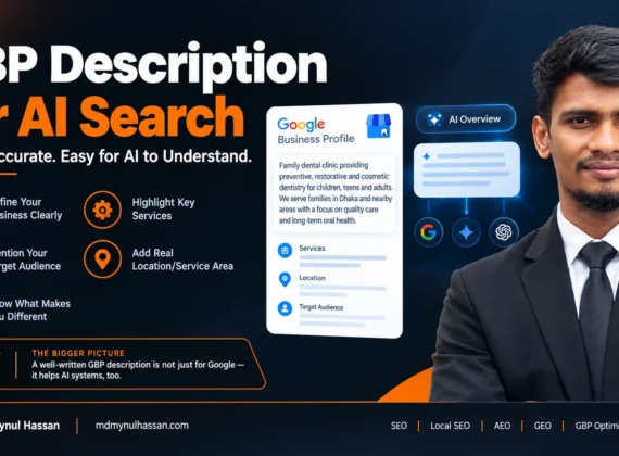 Google Business Profile description showing clear business services and location information for AI search