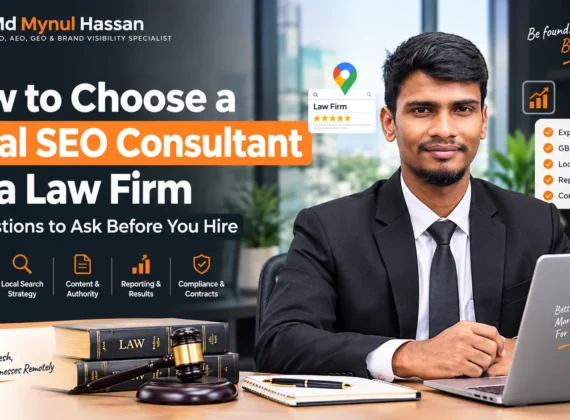 Law firm owner reviewing local SEO consultant questions before hiring by Md Mynul hassan