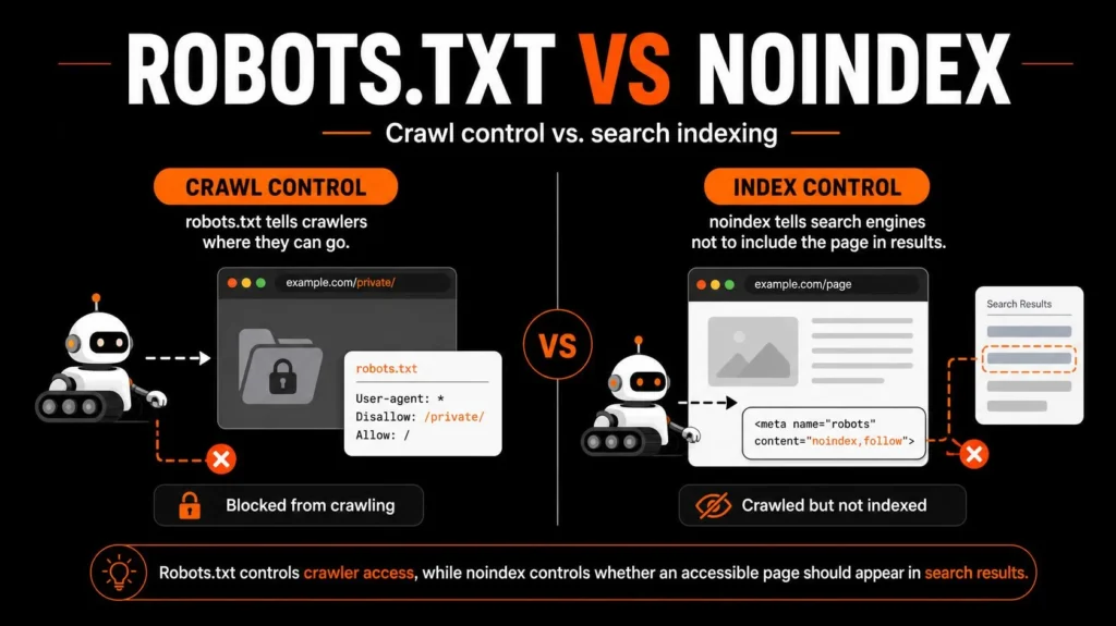 Robots.txt vs Noindex: What Each One Actually Controls