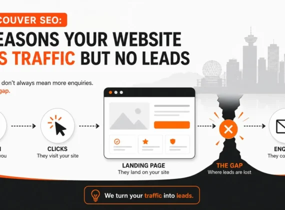 Illustration of website traffic, a landing page and an enquiry bottleneck for a Vancouver business.