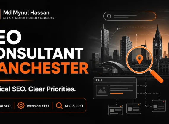 SEO consultant in Manchester service graphic for remote SEO support by Md Mynul Hassan