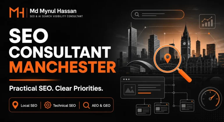 SEO consultant in Manchester service graphic for remote SEO support by Md Mynul Hassan